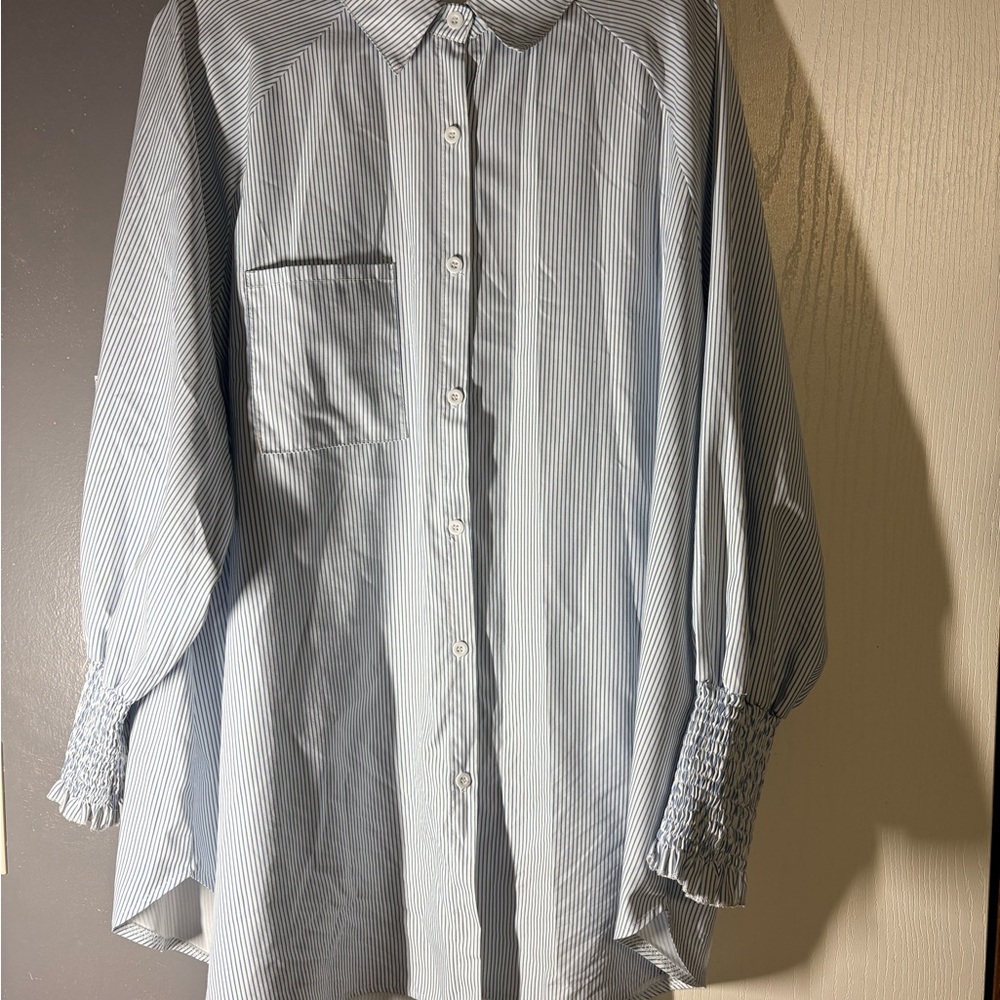Viral TikTok Blue Striped Smocked Sleeve Blouse Size 4XL
